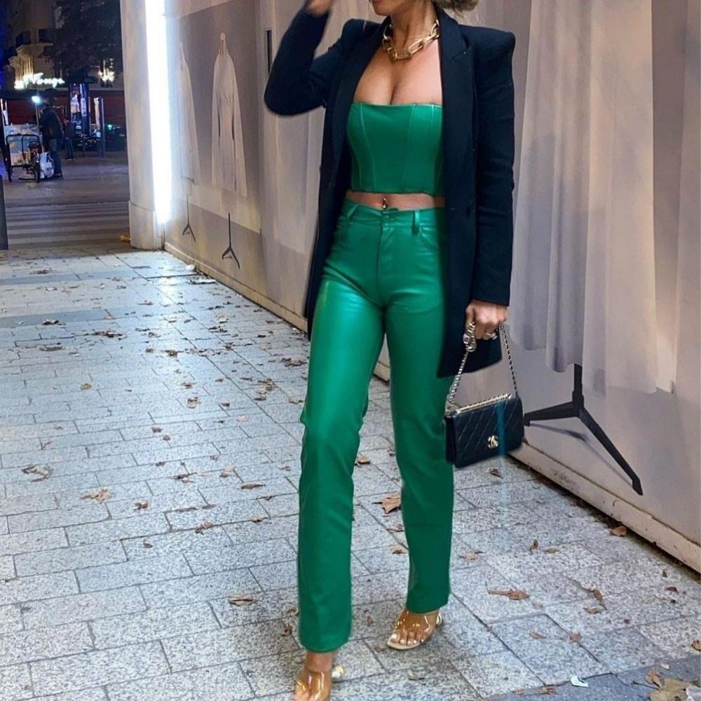 Zara Green Faux Leather Bustier Corset Crop Top - Picture 11 of 16